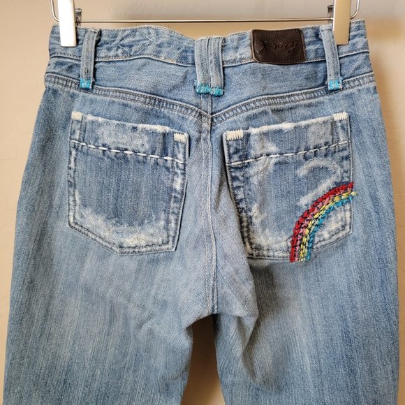 X-Ray Rainbow Embroidered Distressed Flare Denim Jeans - Picture 8 of 16